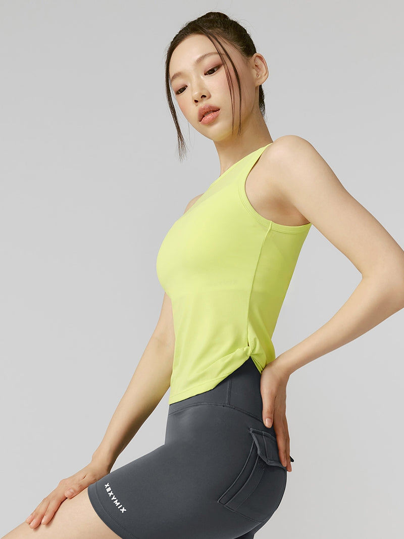 新品タグ付き　adadat メッシュノースリーブベスト ブルー　38 エアメッシュ サイドツイスト ノースリーブ