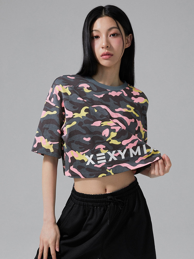 COMON＋ tシャツ 迷彩柄クロップド丈Tシャツカットソー