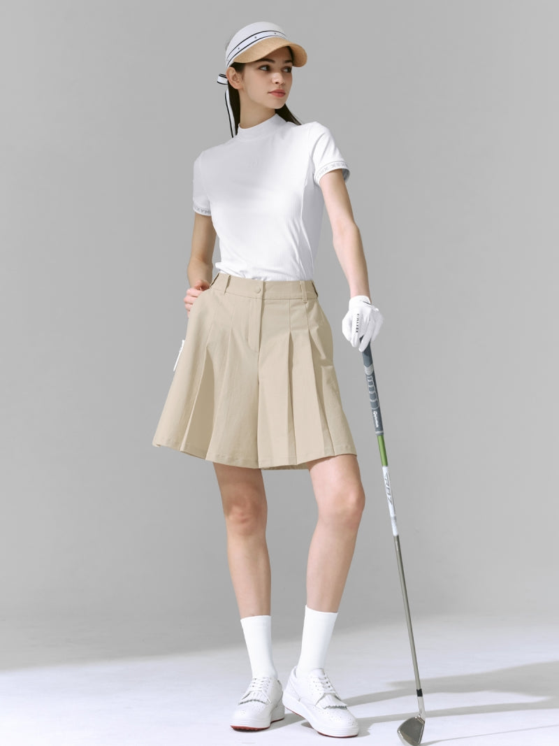 UVカット リブ モックネック スリムフィット 半袖
