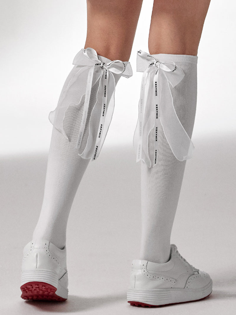 滑り止め付き 取り外しリボン ハイソックス