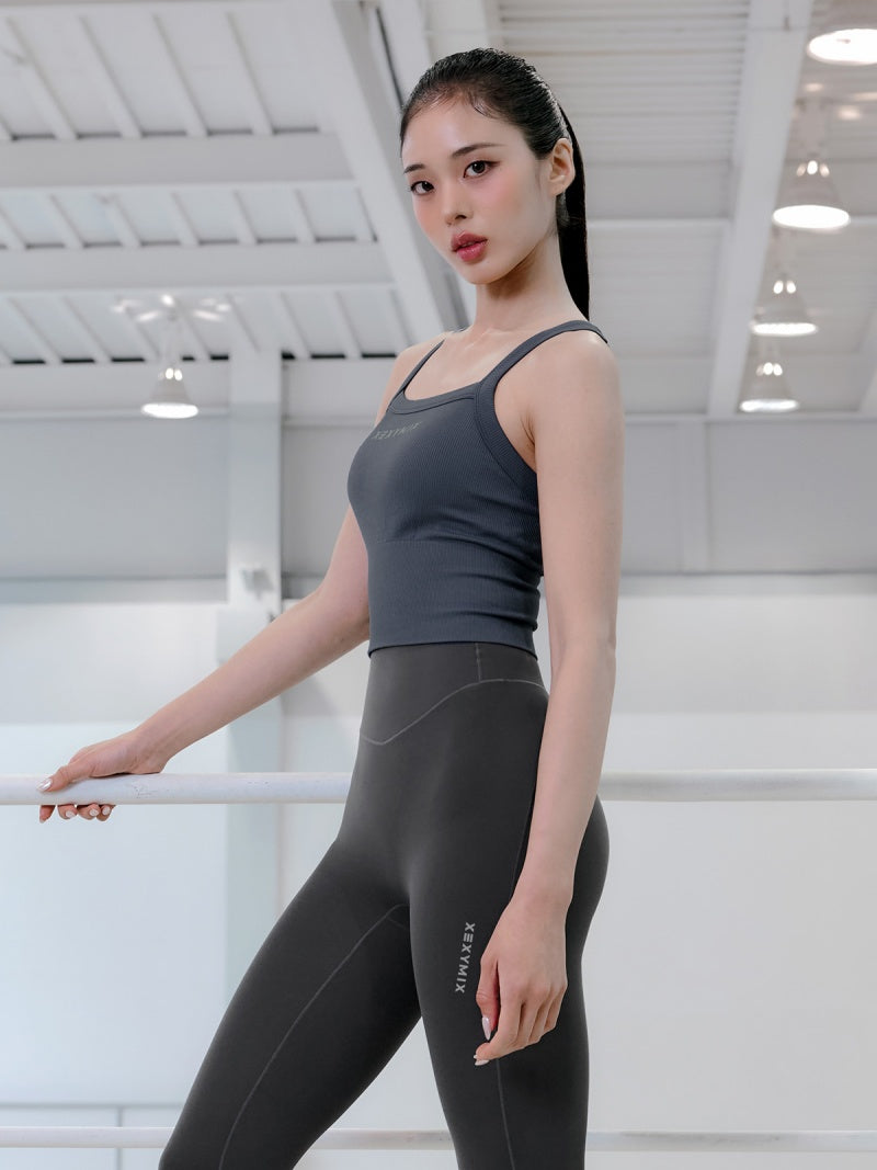 リブ シームレス ロゴ入り クロップド丈 ブラトップ