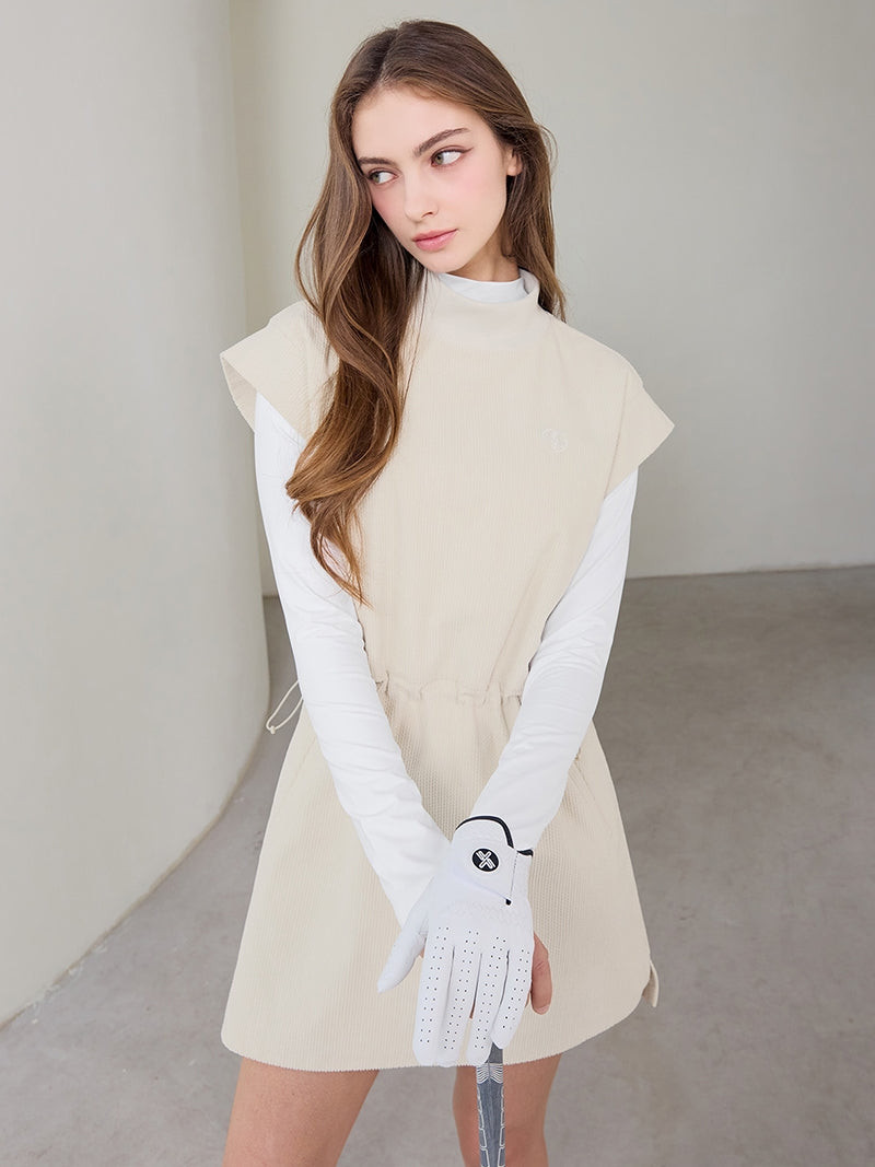 ソフトリブ ハイネック ドローコード付き ワンピース