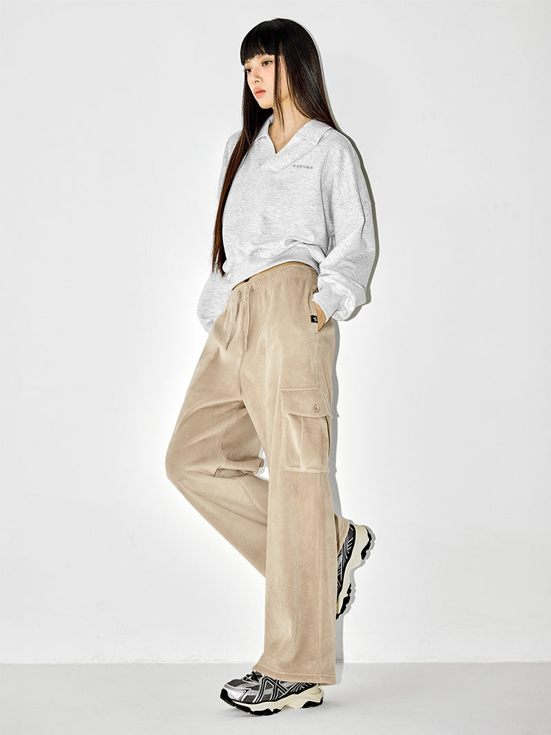 【裏起毛】ソフトコーデュロイ カーゴ ワイドパンツ