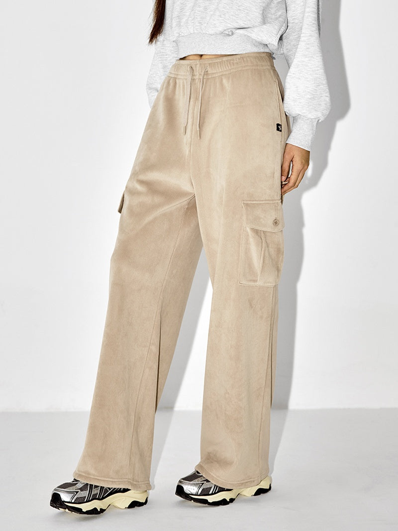 【裏起毛】ソフトコーデュロイ カーゴ ワイドパンツ