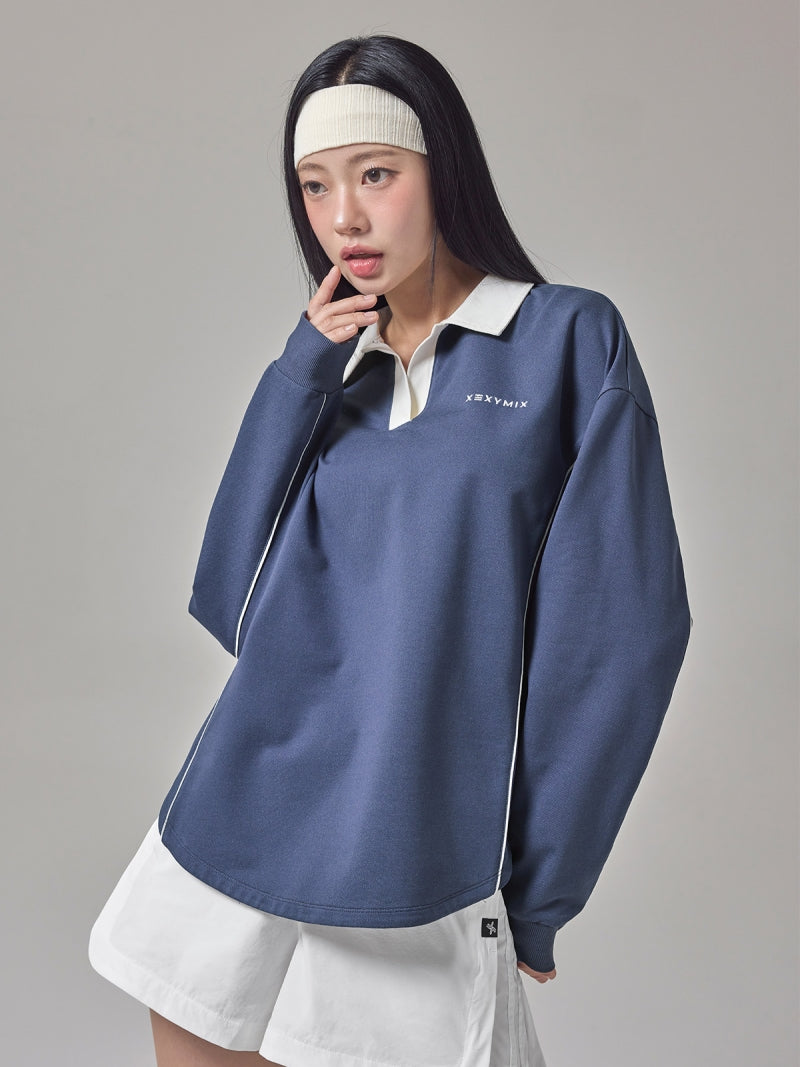 あおいろ 配色オープンカラー ルーズフィット 長袖