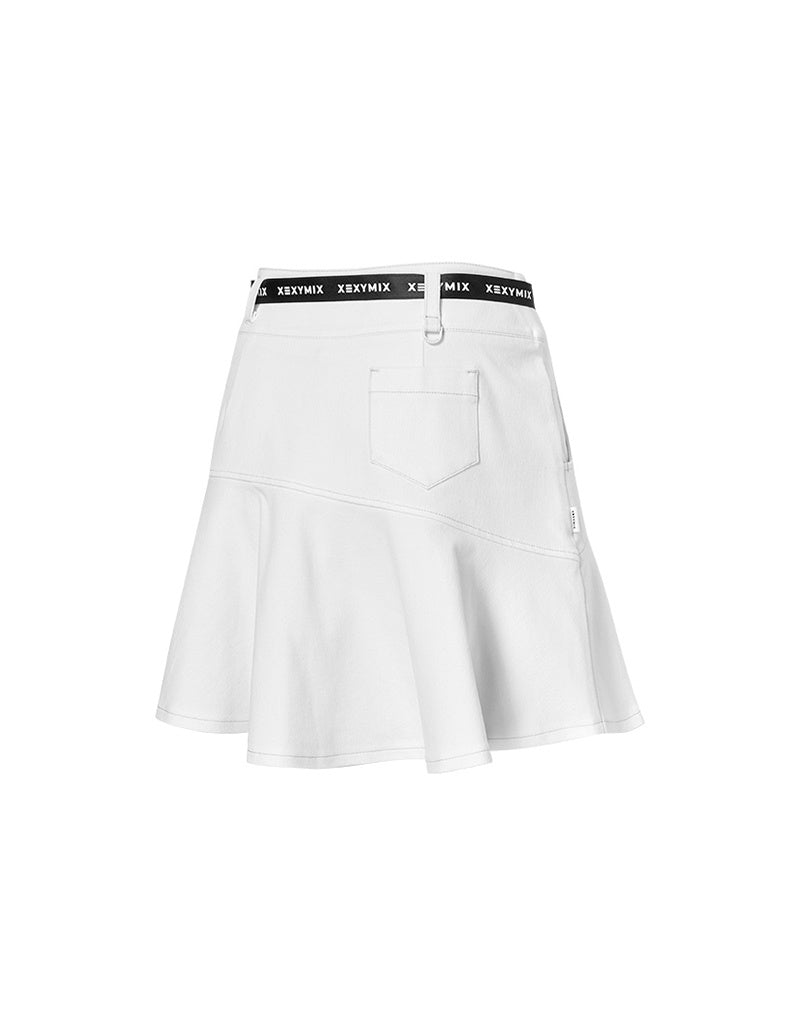 デニム風 ロゴ入りリボン付き フレアスカート