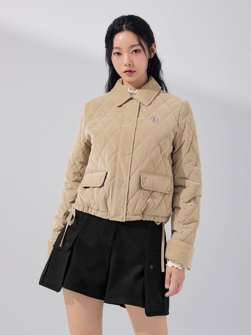 レザーライク アウトポケット キルティング ジャンパー