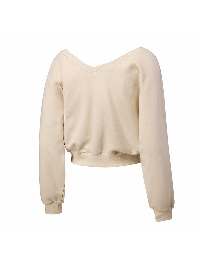 ソフト 裏起毛 Vネック クロップド丈 トレーナー (単品)