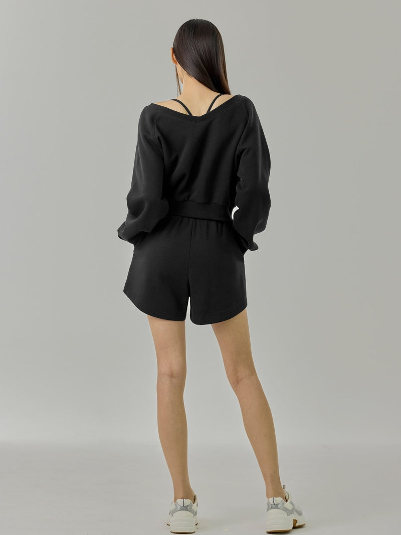 ソフト 裏起毛 Vネック クロップド丈 トレーナー (単品)