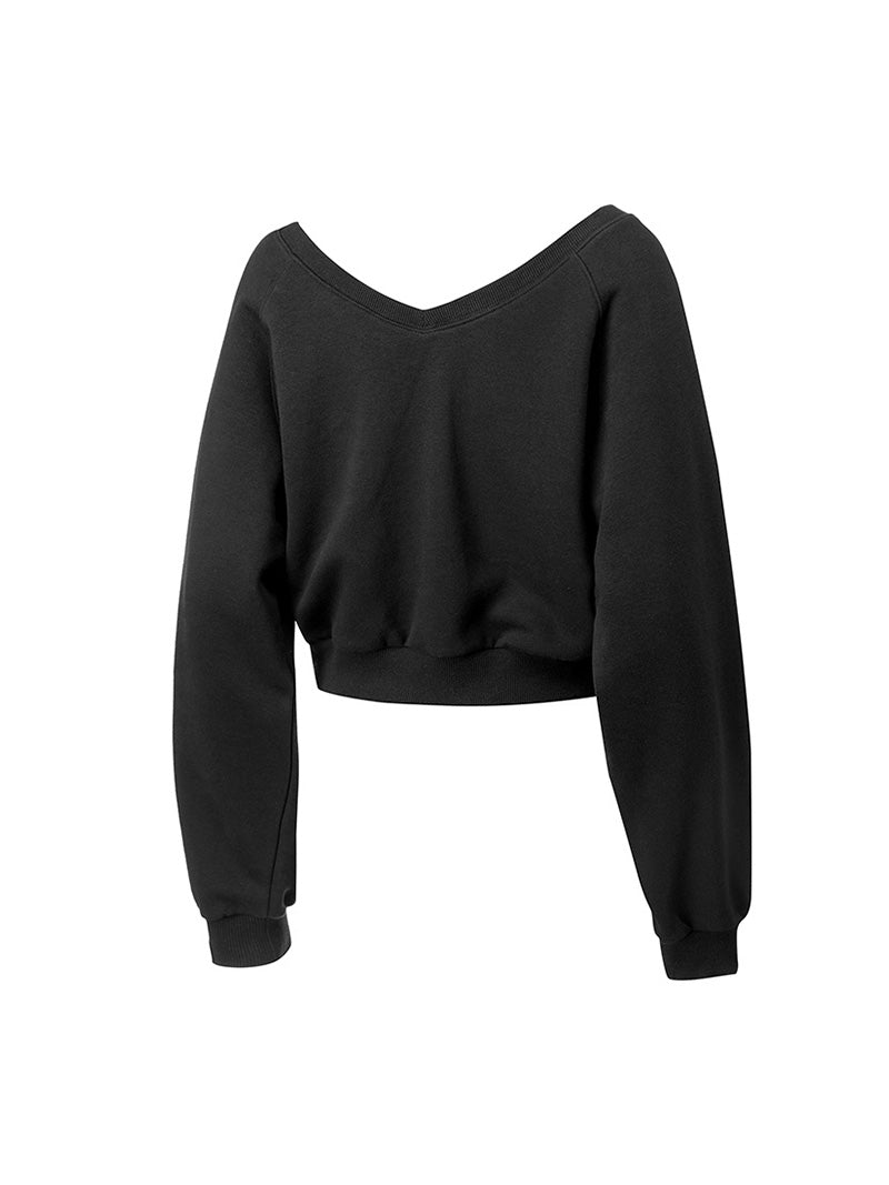 ソフト 裏起毛 Vネック クロップド丈 トレーナー (単品)