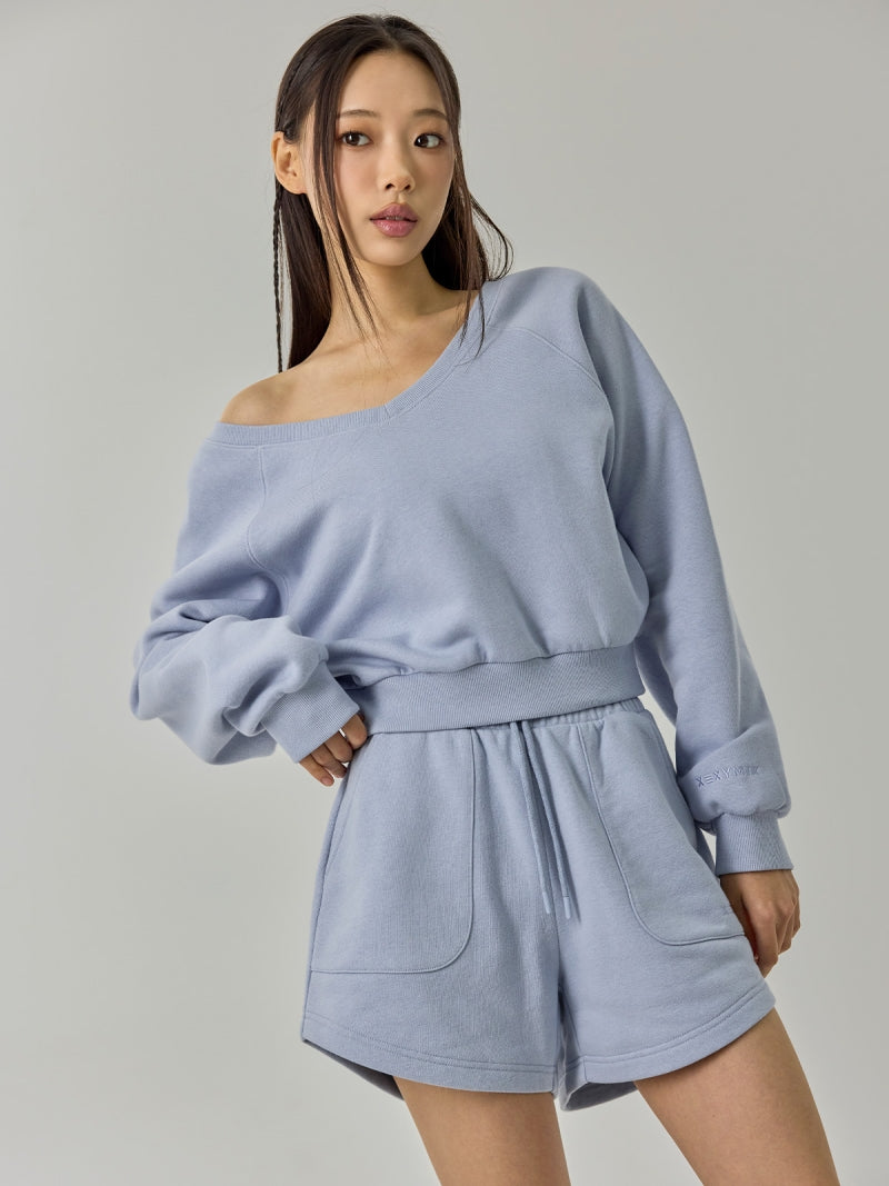 ソフト 裏起毛 Vネック クロップド丈 トレーナー (単品)