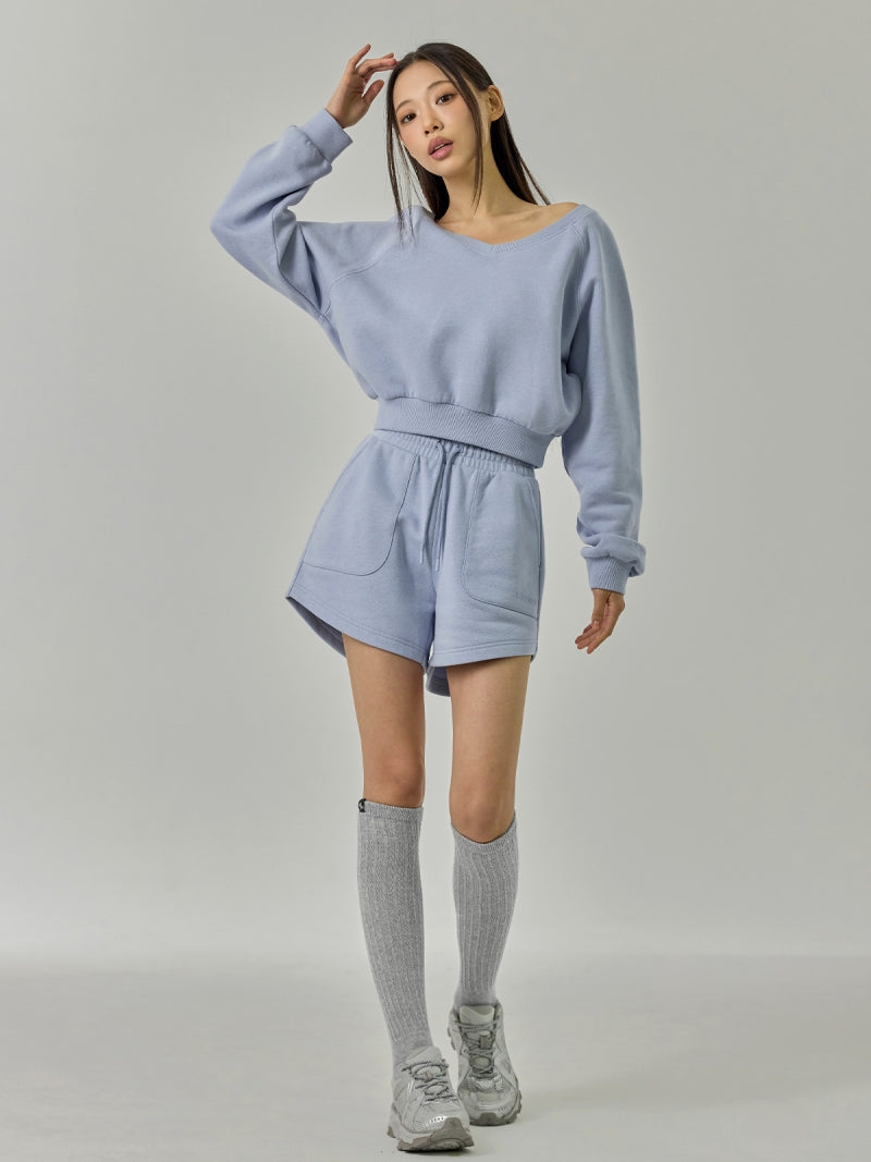 ソフト 裏起毛 Vネック クロップド丈 トレーナー (単品)