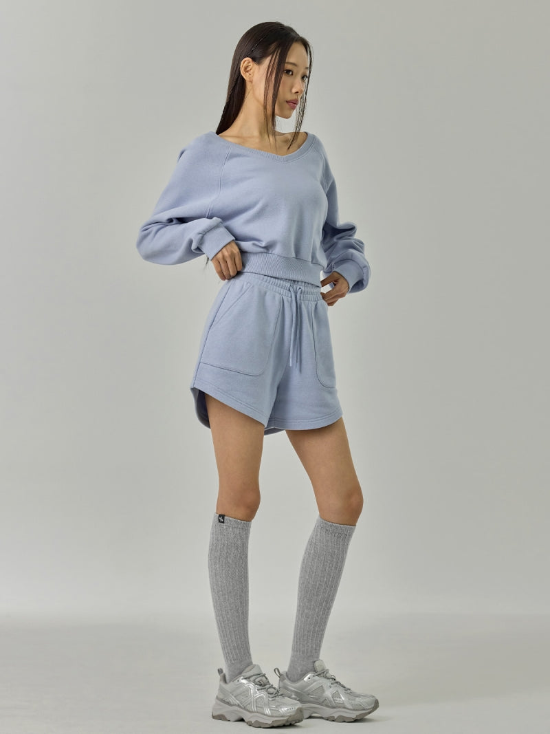 ソフト 裏起毛 Vネック クロップド丈 トレーナー (単品)