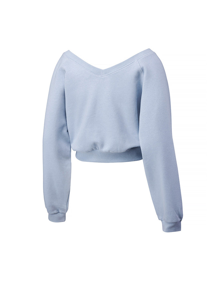 ソフト 裏起毛 Vネック クロップド丈 トレーナー (単品)