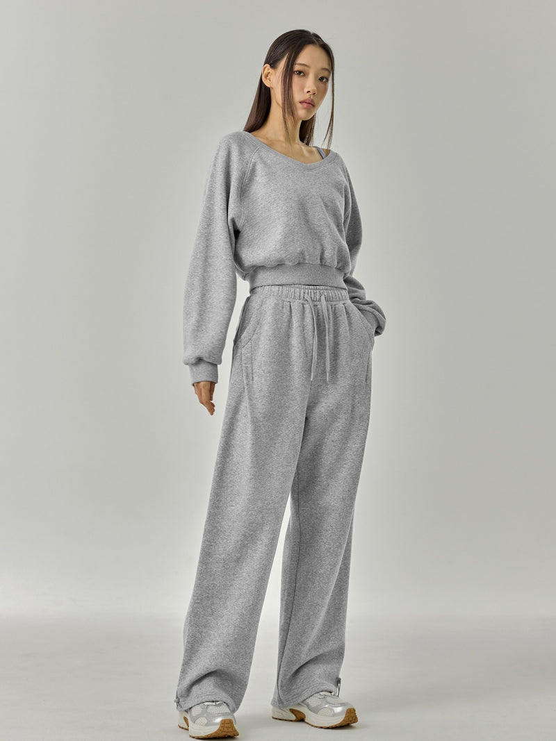 ソフト 裏起毛 Vネック クロップド丈 トレーナー (単品)