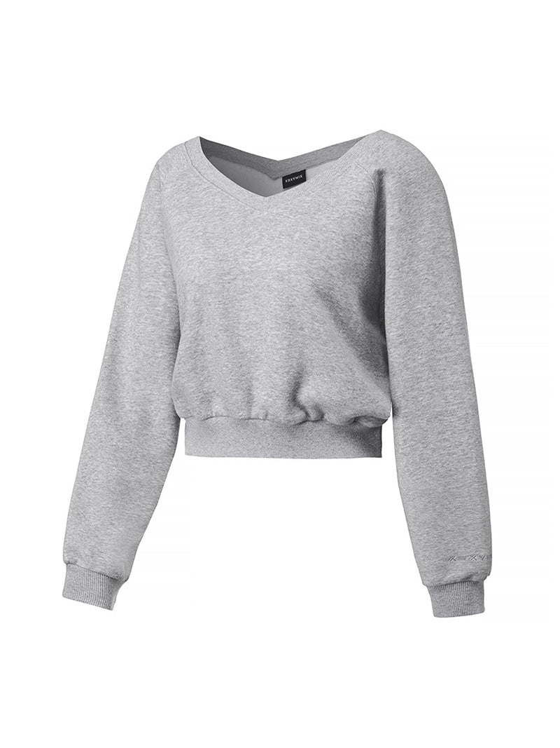 ソフト 裏起毛 Vネック クロップド丈 トレーナー (単品)