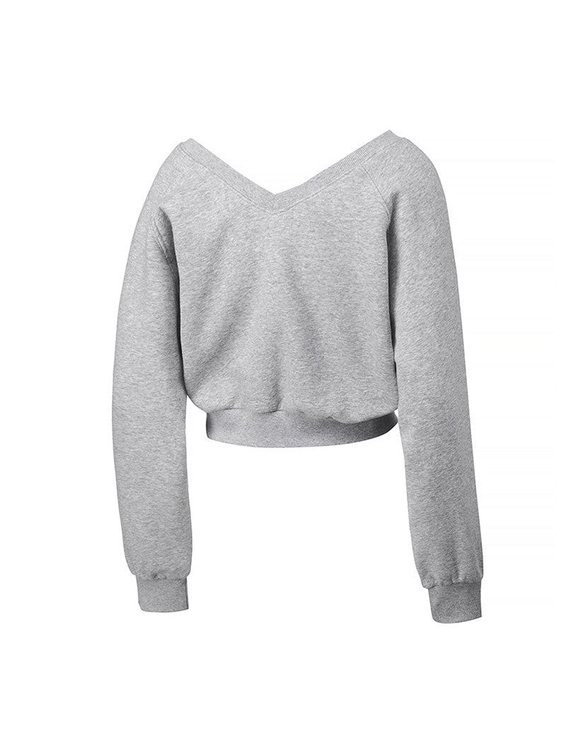 ソフト 裏起毛 Vネック クロップド丈 トレーナー (単品)
