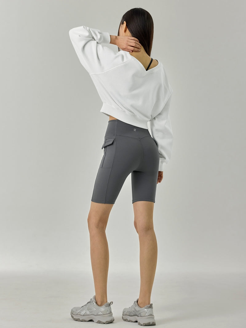 ソフト 裏起毛 Vネック クロップド丈 トレーナー (単品)