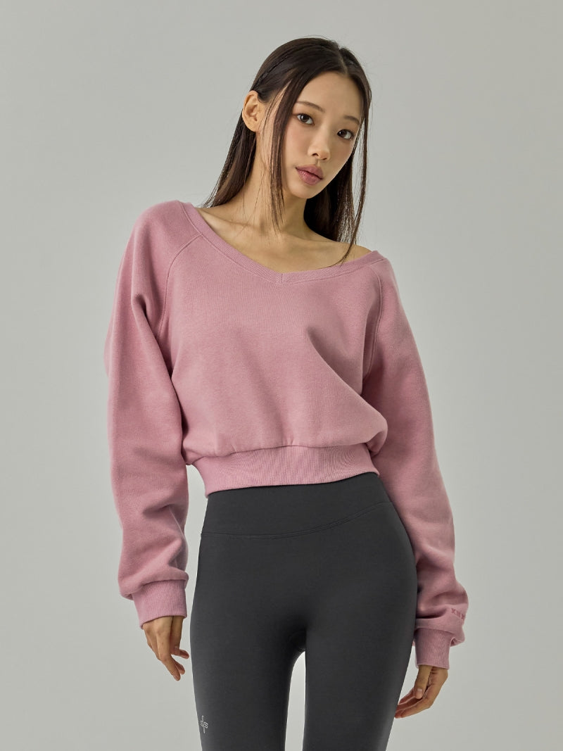 ソフト 裏起毛 Vネック クロップド丈 トレーナー (単品)