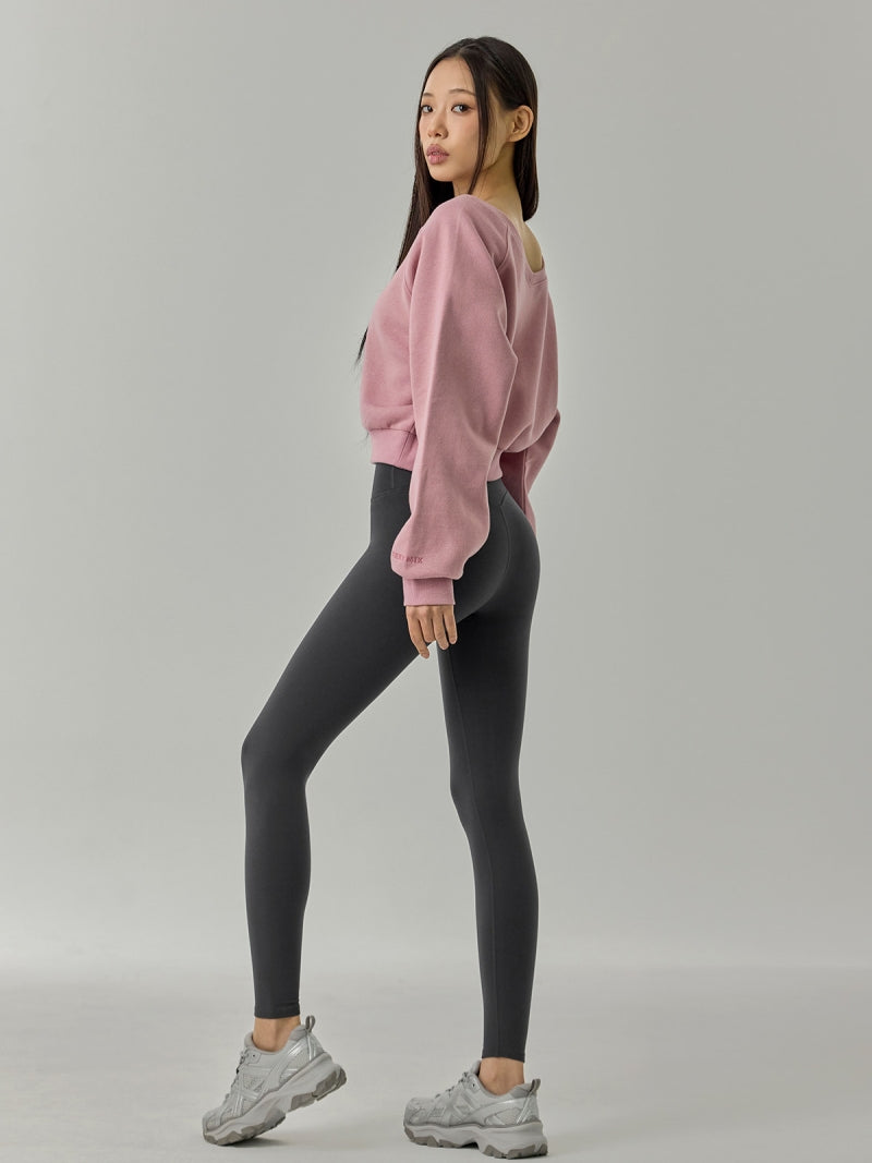 ソフト 裏起毛 Vネック クロップド丈 トレーナー (単品)