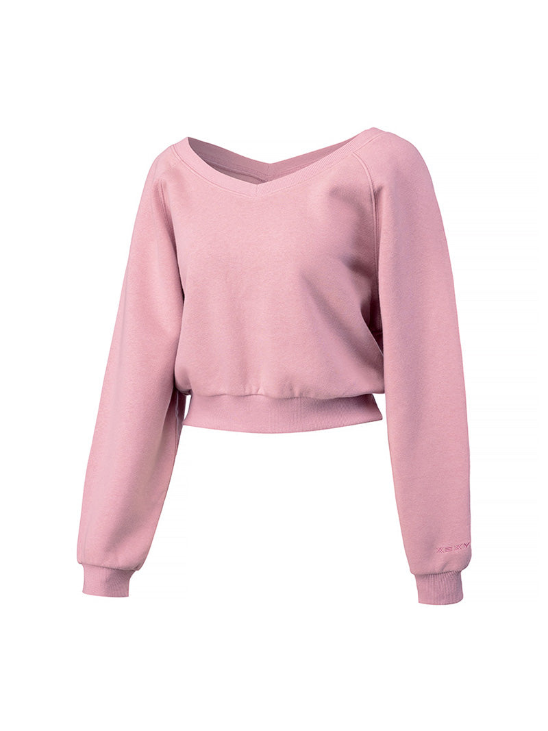 ソフト 裏起毛 Vネック クロップド丈 トレーナー (単品)