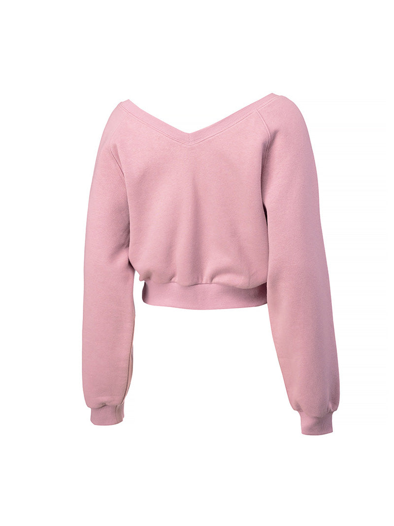 ソフト 裏起毛 Vネック クロップド丈 トレーナー (単品)
