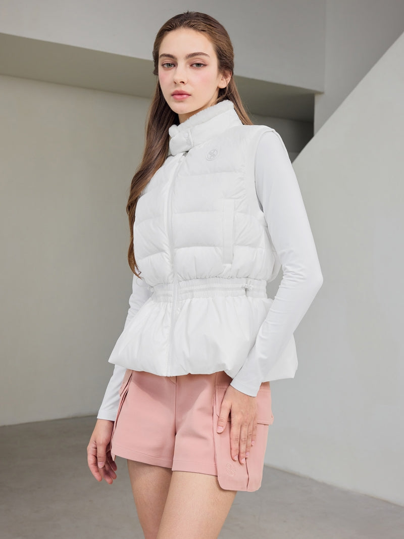 美品☆エポカ　ダウンベスト　ラビットファー　フード　切替　フレア　ペプラム ファー襟 ペプラム ダウンベスト