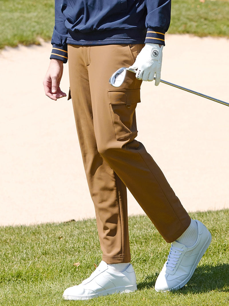 新品 ラッセルノ ゴルフ ツートン スリムジョガーパンツ キャメル XL 6 XEXYMENS XGMPT07J3 裏起毛 マイルドテンション カーゴパンツ