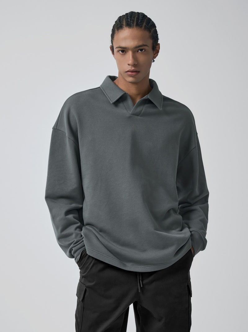 オープンカラー スウェットシャツ