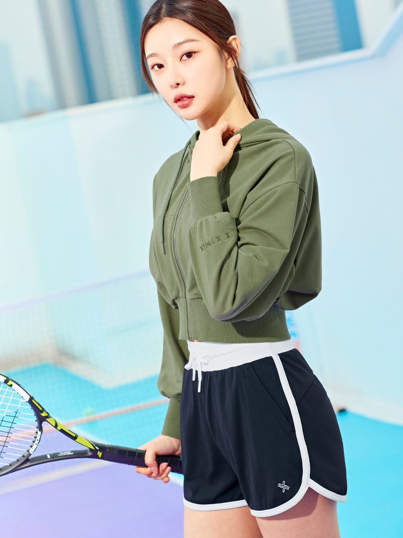 XTFHJ01J1 スムースタッチ クロップド丈 パーカー ジップアップ