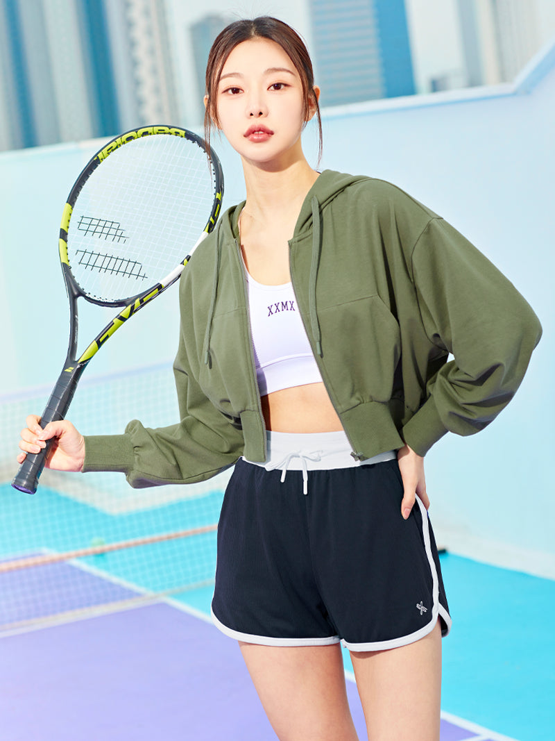 XTFHJ01J1 スムースタッチ クロップド丈 パーカー ジップアップ