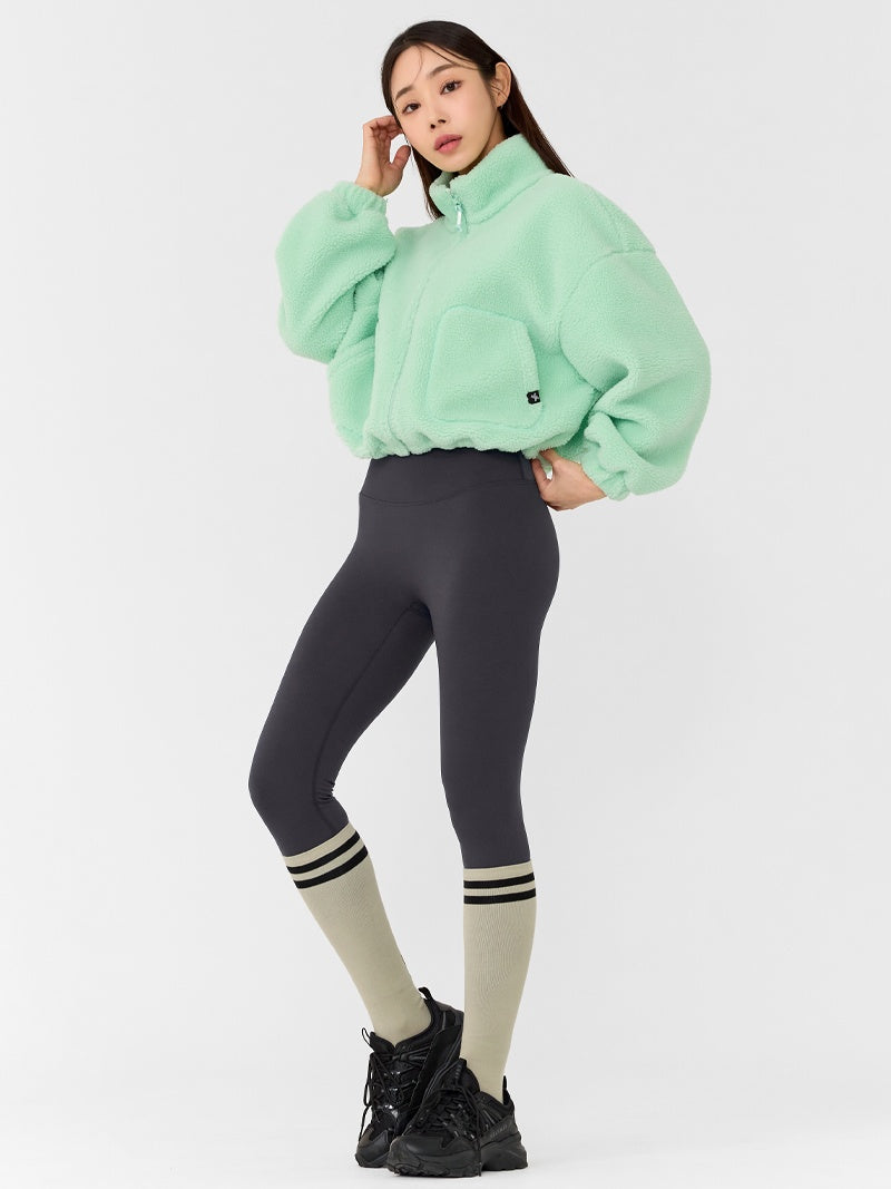 XWFJK02H4 シェルパー ハイネック クロップド丈 ジップアップ ジャケット