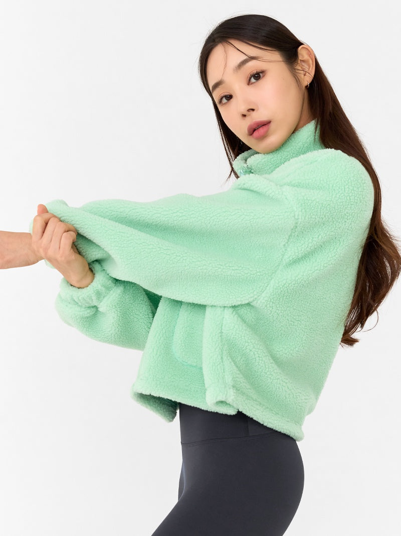 XWFJK02H4 シェルパー ハイネック クロップド丈 ジップアップ ジャケット