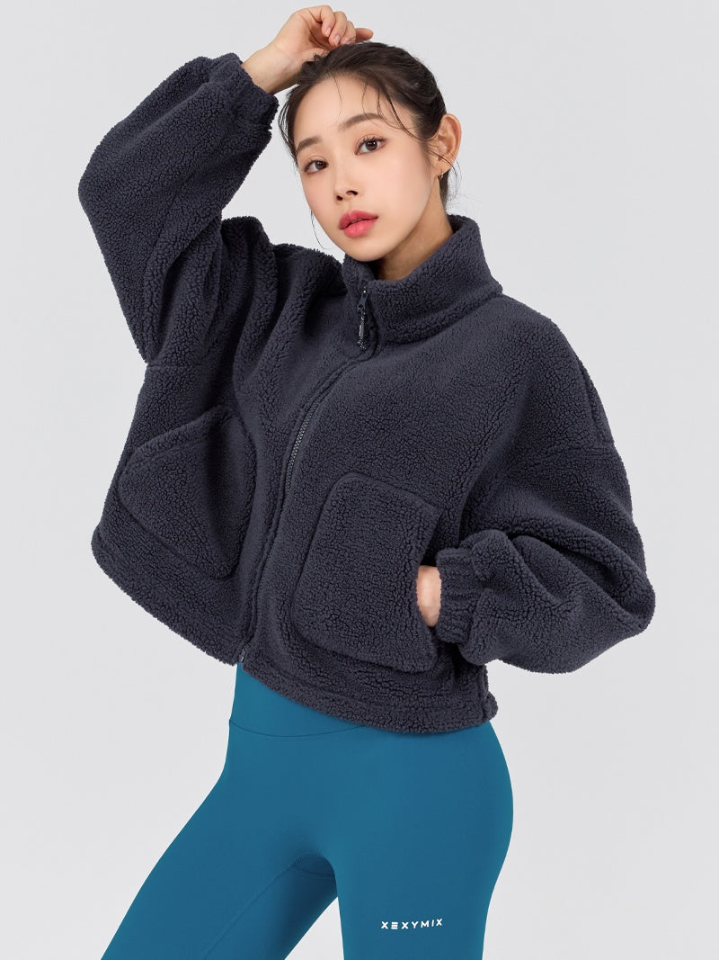 XWFJK02H4 シェルパー ハイネック クロップド丈 ジップアップ ジャケット