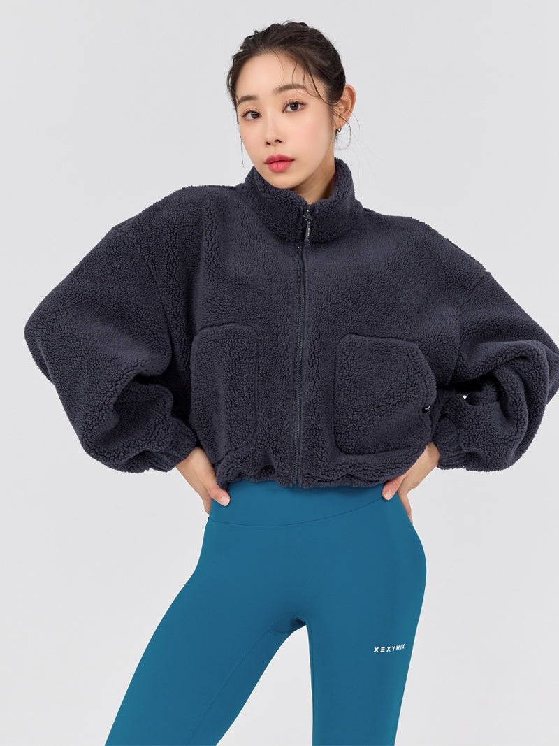 XWFJK02H4 シェルパー ハイネック クロップド丈 ジップアップ ジャケット