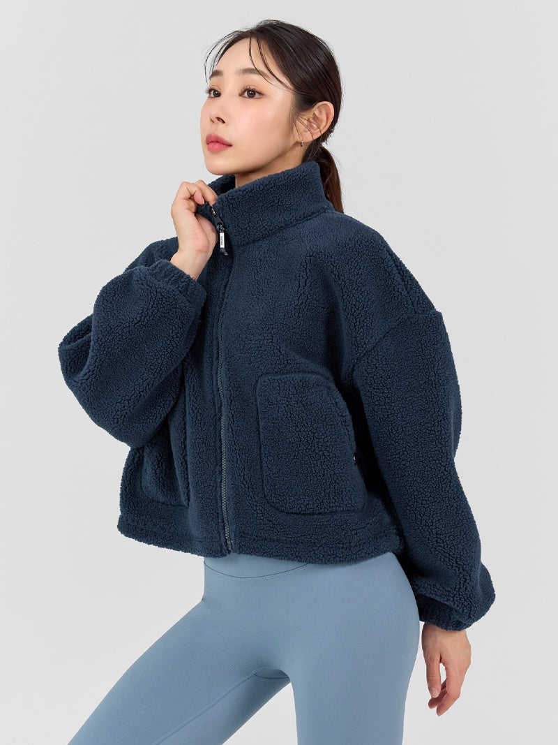 XWFJK02H4 シェルパー ハイネック クロップド丈 ジップアップ ジャケット