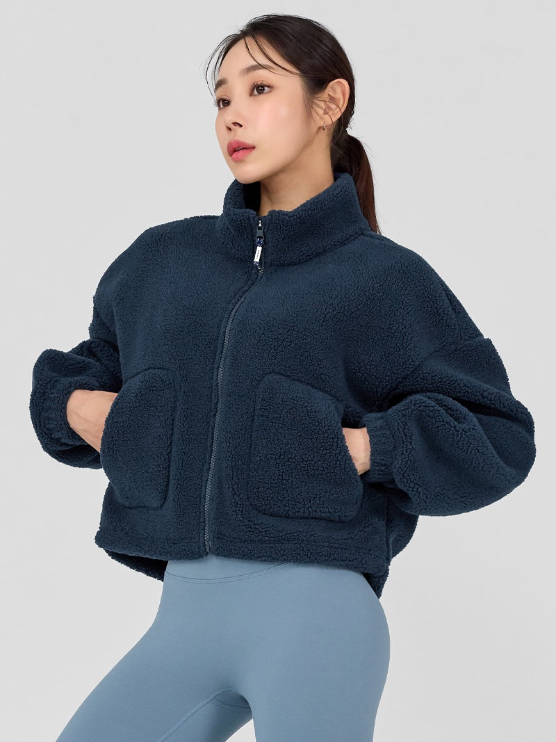 XWFJK02H4 シェルパー ハイネック クロップド丈 ジップアップ ジャケット