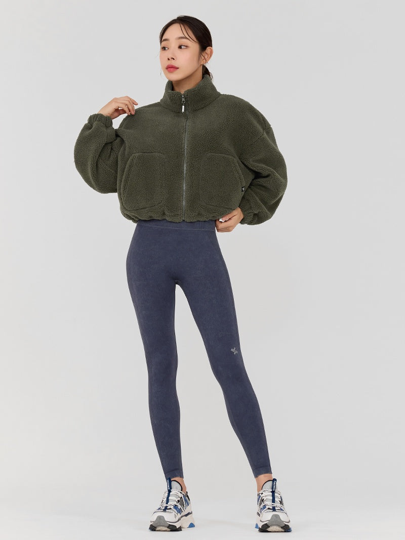 XWFJK02H4 シェルパー ハイネック クロップド丈 ジップアップ ジャケット