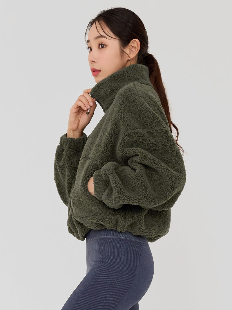 XWFJK02H4 シェルパー ハイネック クロップド丈 ジップアップ ジャケット