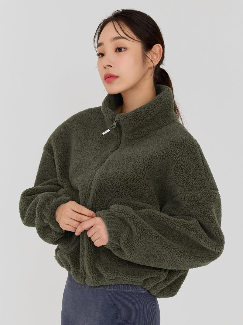 XWFJK02H4 シェルパー ハイネック クロップド丈 ジップアップ ジャケット