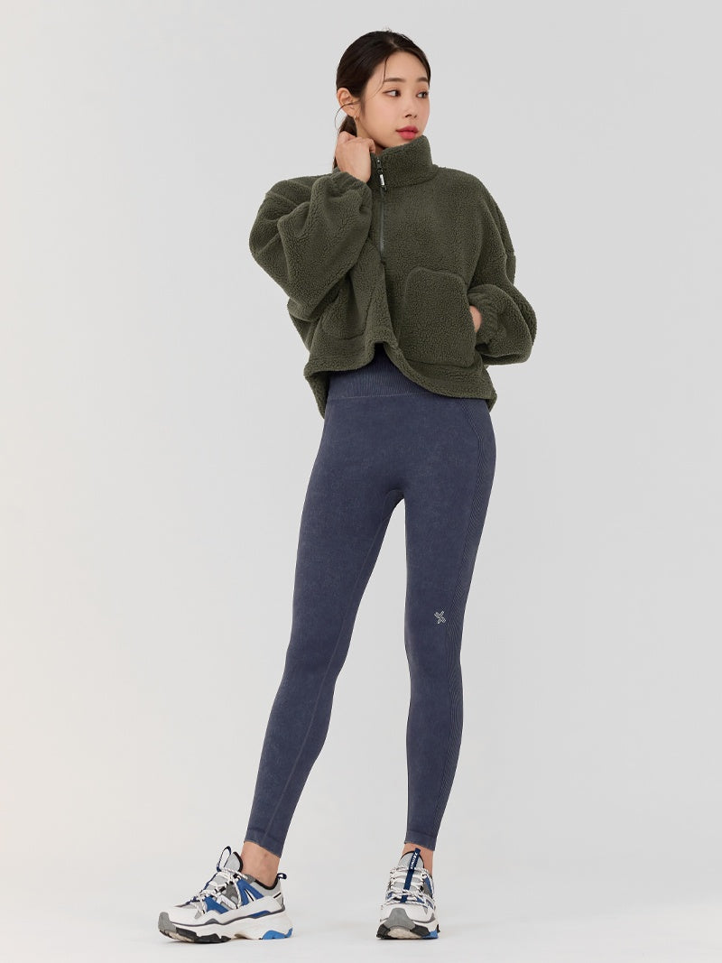 XWFJK02H4 シェルパー ハイネック クロップド丈 ジップアップ ジャケット