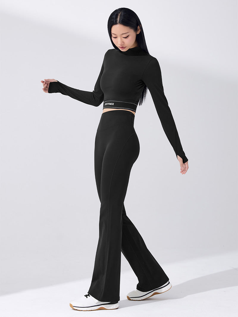 【裏起毛】BLACK LABEL シグネチャー パワーライズ フレアレギンス ショート丈&ロング丈