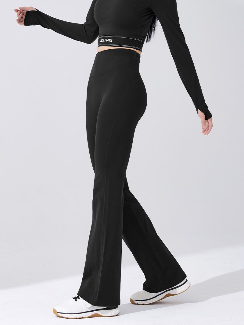 【裏起毛】BLACK LABEL シグネチャー パワーライズ フレアレギンス ショート丈&ロング丈