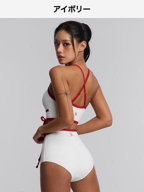 【SWIM SET】配色入り リボン付き ブラトップ & ショーツ