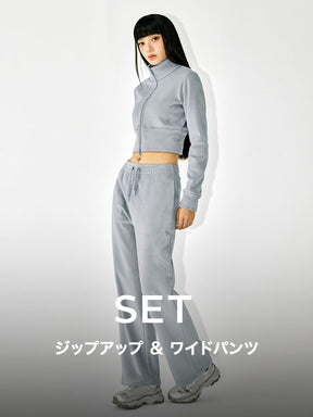【SET】ベロア コーデュロイ ジップアップ & ワイドパンツ