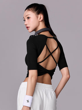 BLACK LABEL シグネチャー パワーライズ 背中開き 5分袖 ブラトップ