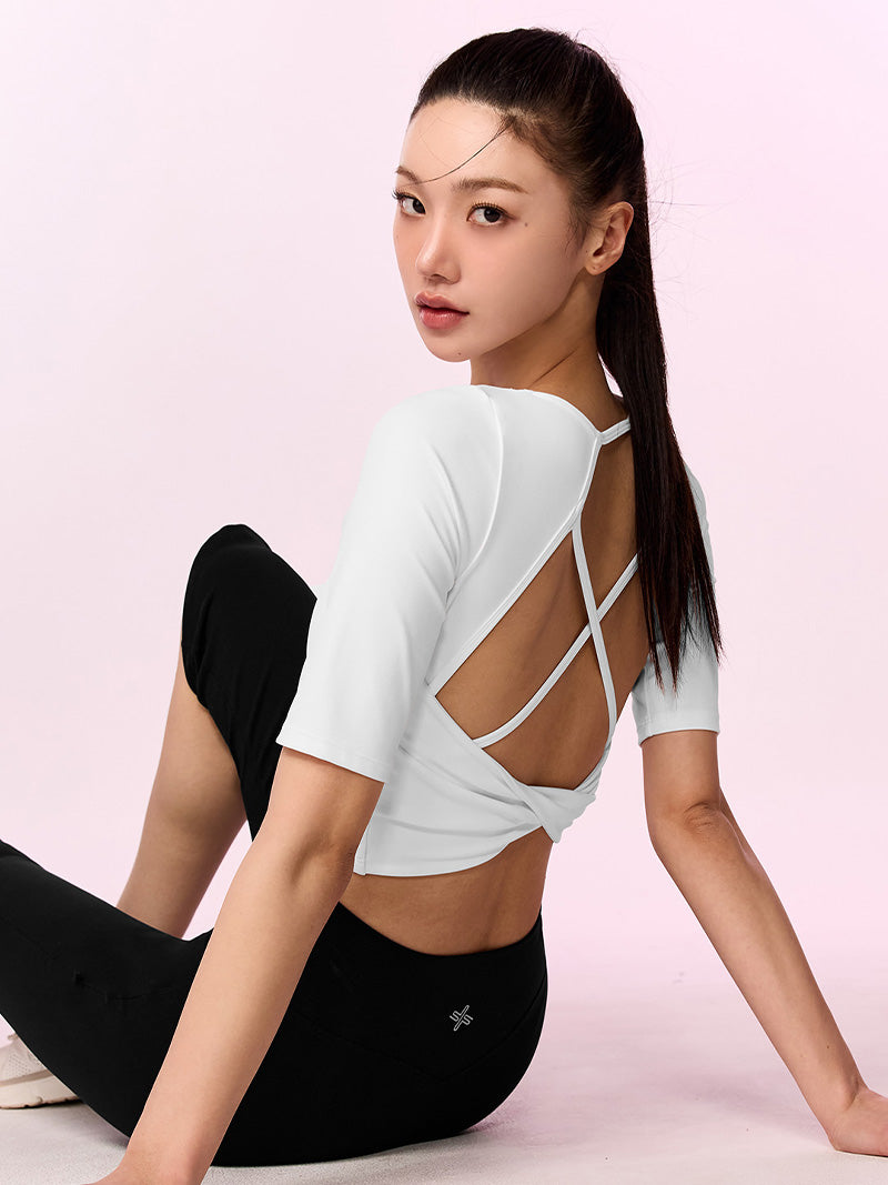 BLACK LABEL シグネチャー パワーライズ 背中開き 5分袖 ブラトップ