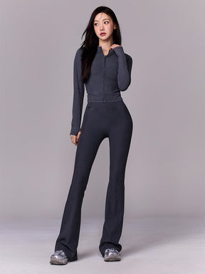 【SET】ウォッシュド リブ ジップアップ & フレアレギンス