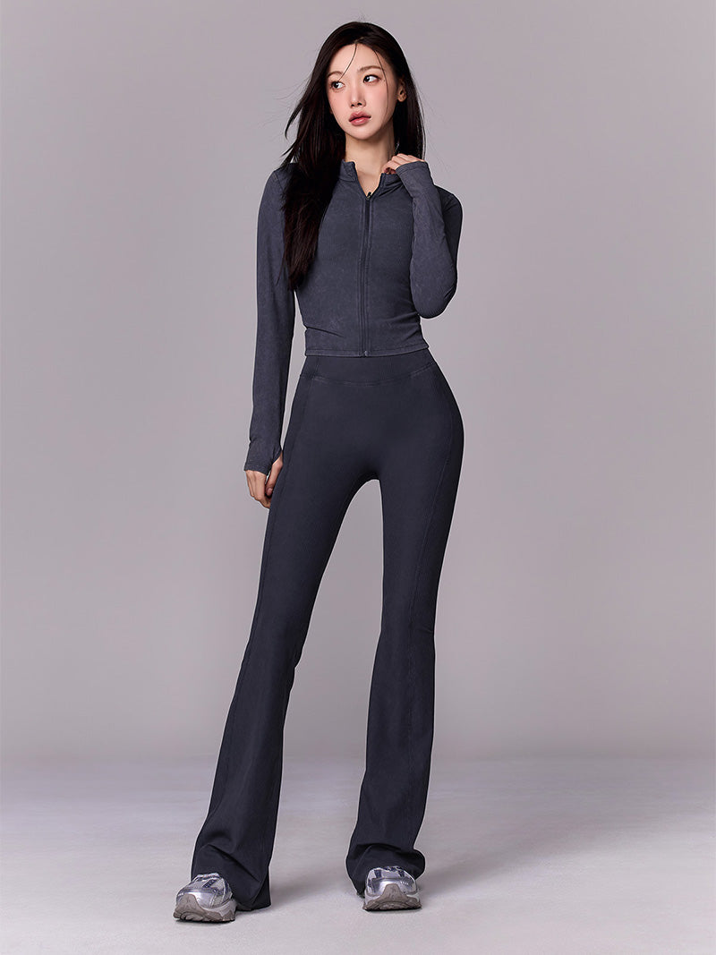 【SET】ウォッシュド リブ ジップアップ & フレアレギンス