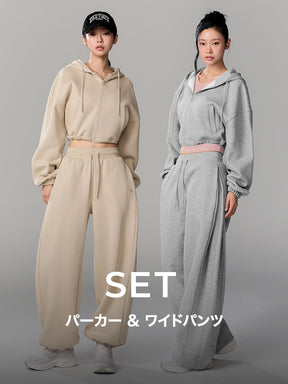 【SET】ウォームソフト パーカー & ワイドパンツ